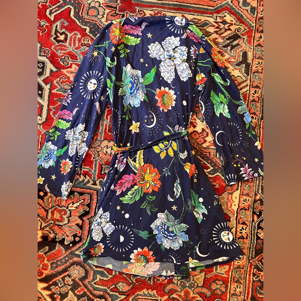 Johnny Was Purple Floral & Celestial Satin Robe - Picture 8 of 12